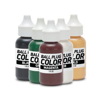 Arrangement of five ball plug color bottles